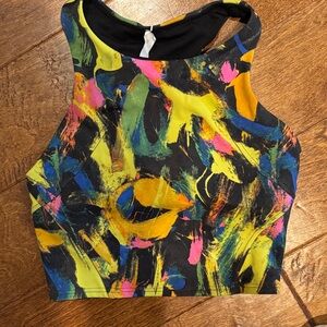 Lululemon Women's Sleeveless Abstract Print Crop Top/Built in Bra - Black Multi